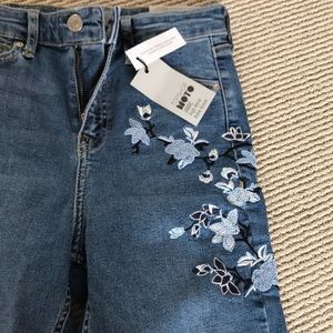 Topshop high waist Jaime ankle embroidered jeans